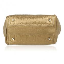 Pre Owned Carolina Herrera Gold Monogram Embossed Tote