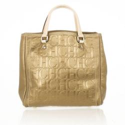 Pre Owned Carolina Herrera Gold Monogram Embossed Tote
