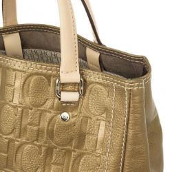 Pre Owned Carolina Herrera Gold Monogram Embossed Tote