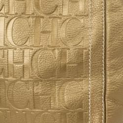 Pre Owned Carolina Herrera Gold Monogram Embossed Tote