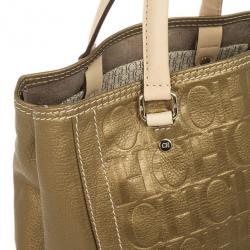 Pre Owned Carolina Herrera Gold Monogram Embossed Tote