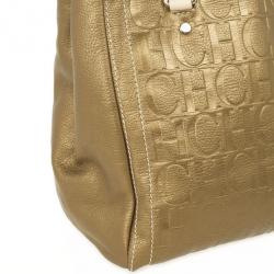 Pre Owned Carolina Herrera Gold Monogram Embossed Tote