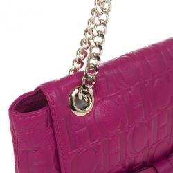 Pre Owned Carolina Herrera ‘Holly’ Fuschia Monogram Embossed Bag