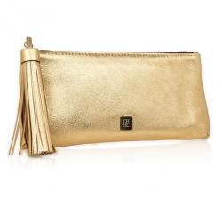 Pre Owned Carolina Herrera Gold Leather Clutch with Tassel