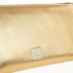 Pre Owned Carolina Herrera Gold Leather Clutch with Tassel