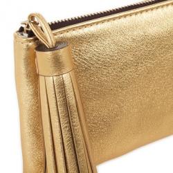 Pre Owned Carolina Herrera Gold Leather Clutch with Tassel