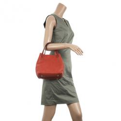 Pre Owned Carolina Herrera Burnt Orange Matryoshka Monogram Leather Tote