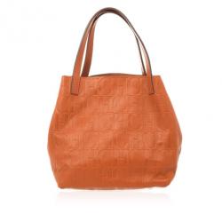 Pre Owned Carolina Herrera Burnt Orange Matryoshka Monogram Leather Tote