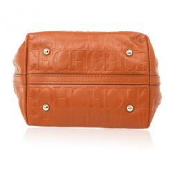 Pre Owned Carolina Herrera Burnt Orange Matryoshka Monogram Leather Tote