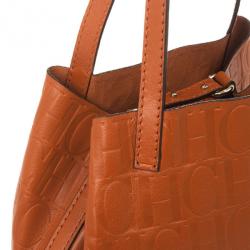 Pre Owned Carolina Herrera Burnt Orange Matryoshka Monogram Leather Tote