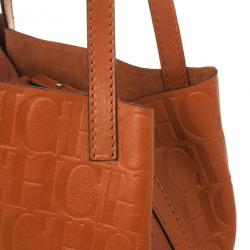 Pre Owned Carolina Herrera Burnt Orange Matryoshka Monogram Leather Tote