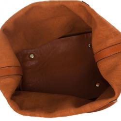 Pre Owned Carolina Herrera Burnt Orange Matryoshka Monogram Leather Tote