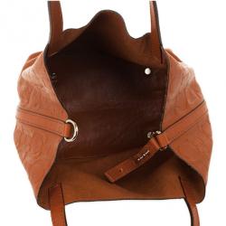 Pre Owned Carolina Herrera Burnt Orange Matryoshka Monogram Leather Tote