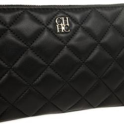 Pre Owned Carolina Herrera Black Quilted Leather Wristlet