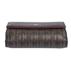 Pre Owned Carolina Herrera Dark Brown Monogram Coated Canvas and Leather Flap Compact Wallet