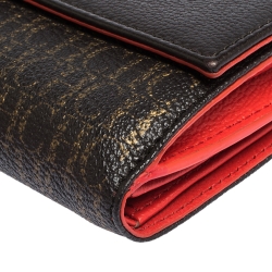 Pre Owned Carolina Herrera Dark Brown Monogram Coated Canvas and Leather Flap Compact Wallet