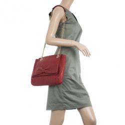 Pre Owned Carolina Herrera 'Holly' Red Monogram Embossed Bag