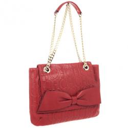 Pre Owned Carolina Herrera 'Holly' Red Monogram Embossed Bag