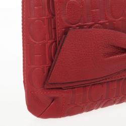 Pre Owned Carolina Herrera 'Holly' Red Monogram Embossed Bag