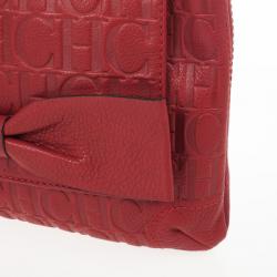 Pre Owned Carolina Herrera 'Holly' Red Monogram Embossed Bag