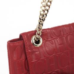 Pre Owned Carolina Herrera 'Holly' Red Monogram Embossed Bag