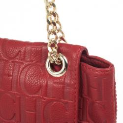 Pre Owned Carolina Herrera 'Holly' Red Monogram Embossed Bag