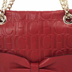 Pre Owned Carolina Herrera 'Holly' Red Monogram Embossed Bag