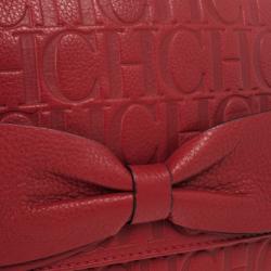 Pre Owned Carolina Herrera 'Holly' Red Monogram Embossed Bag