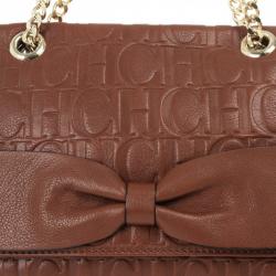 Pre Owned Carolina Herrera ‘Holly' Brown Monogram Embossed Bag