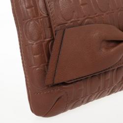 Pre Owned Carolina Herrera ‘Holly' Brown Monogram Embossed Bag