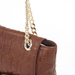 Pre Owned Carolina Herrera ‘Holly' Brown Monogram Embossed Bag