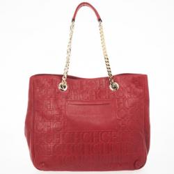 Pre Owned Carolina Herrera Red Monogram Embossed 'New Anna' Tote