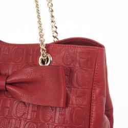 Pre Owned Carolina Herrera Red Monogram Embossed 'New Anna' Tote