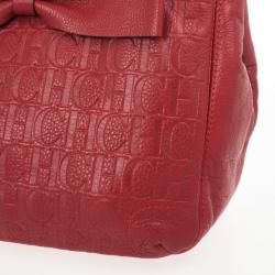 Pre Owned Carolina Herrera Red Monogram Embossed 'New Anna' Tote