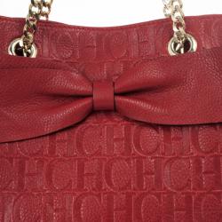 Pre Owned Carolina Herrera Red Monogram Embossed 'New Anna' Tote