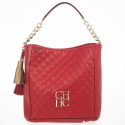 Pre Owned Carolina Herrera Red CH Quilted Leather Tote
