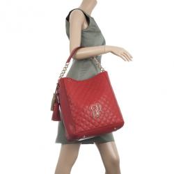 Pre Owned Carolina Herrera Red CH Quilted Leather Tote