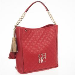 Pre Owned Carolina Herrera Red CH Quilted Leather Tote