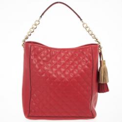 Pre Owned Carolina Herrera Red CH Quilted Leather Tote