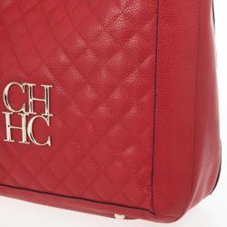 Pre Owned Carolina Herrera Red CH Quilted Leather Tote