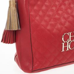 Pre Owned Carolina Herrera Red CH Quilted Leather Tote