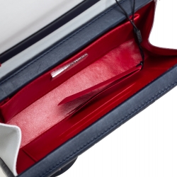 Carolina Herrera Navy Blue/Red Embossed Leather Insignia Flap Top Handle Bag