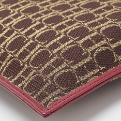 Pre Owned Carolina Herrera Burgundy/Dark Brown Monogram Canvas and Leather Flat Pouch