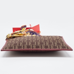 Pre Owned Carolina Herrera Burgundy/Dark Brown Monogram Canvas and Leather Flat Pouch