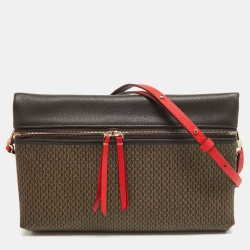 Carolina Herrera Brown/Red Monogram Coated Canvas and Leather Inro Crossbody Bag