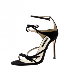 Carolina Herrera Black Suede Bow Detail Strappy Open Toe Sandals Size 38