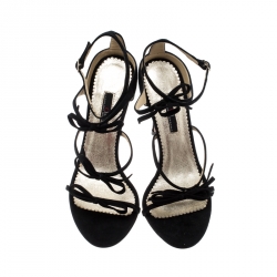 Carolina Herrera Black Suede Bow Detail Strappy Open Toe Sandals Size 38