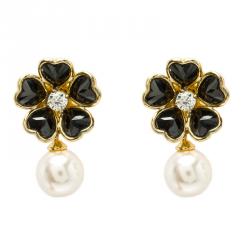 Pre Owned Carolina Herrera Flower Faux Pearl Earrings