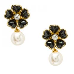 Pre Owned Carolina Herrera Flower Faux Pearl Earrings