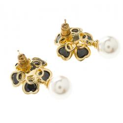 Pre Owned Carolina Herrera Flower Faux Pearl Earrings